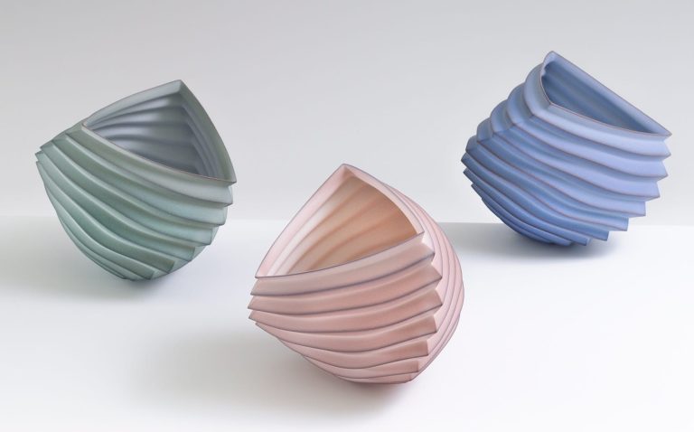 Skinny porcelain work of Mark Goudy Steadiness paper on origami-color-inspired folds