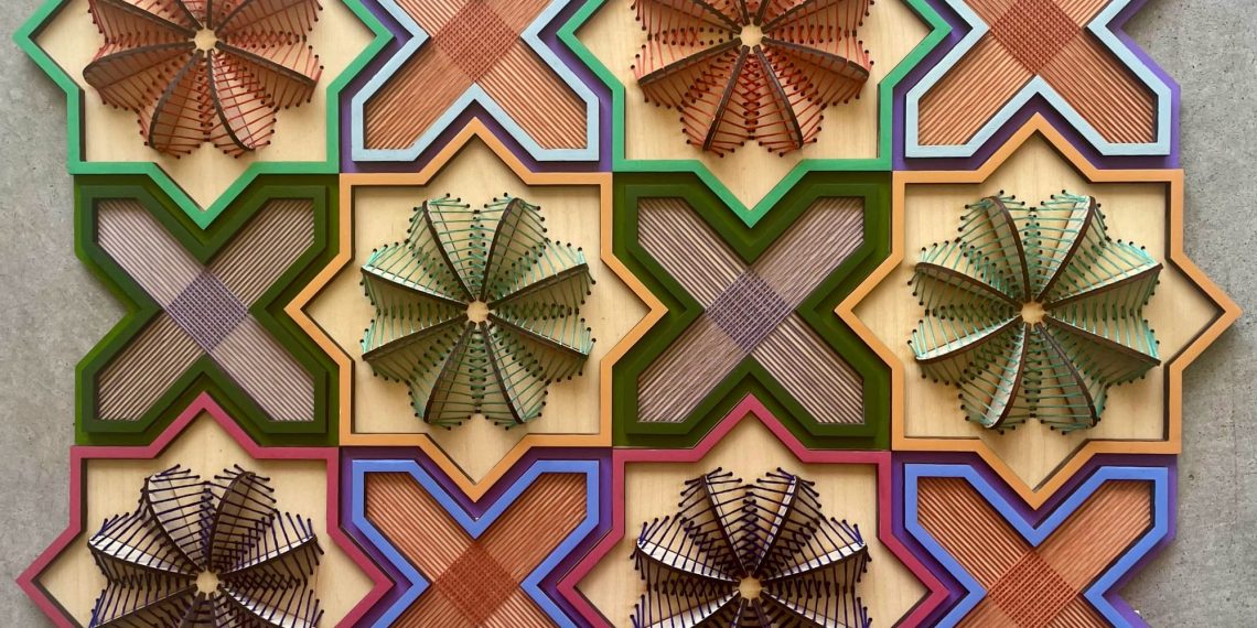 Sculptural embroidery on Nosheen Iqbal wooden interprets architectural motifs – Colossal