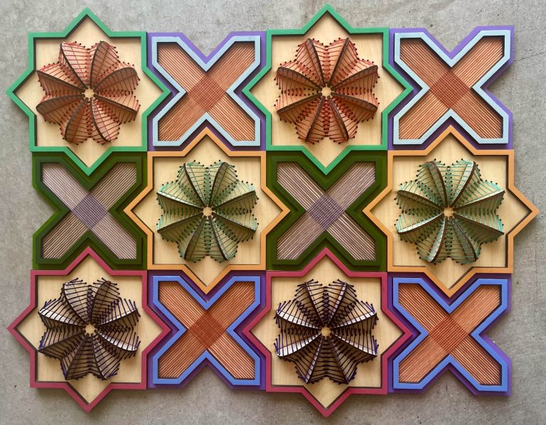 Sculptural embroidery on Nosheen Iqbal wooden interprets architectural motifs – Colossal