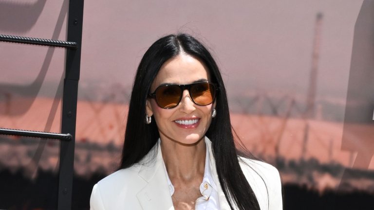 Demi Moore’s stylish white blazer and denims outfit is good for summer time