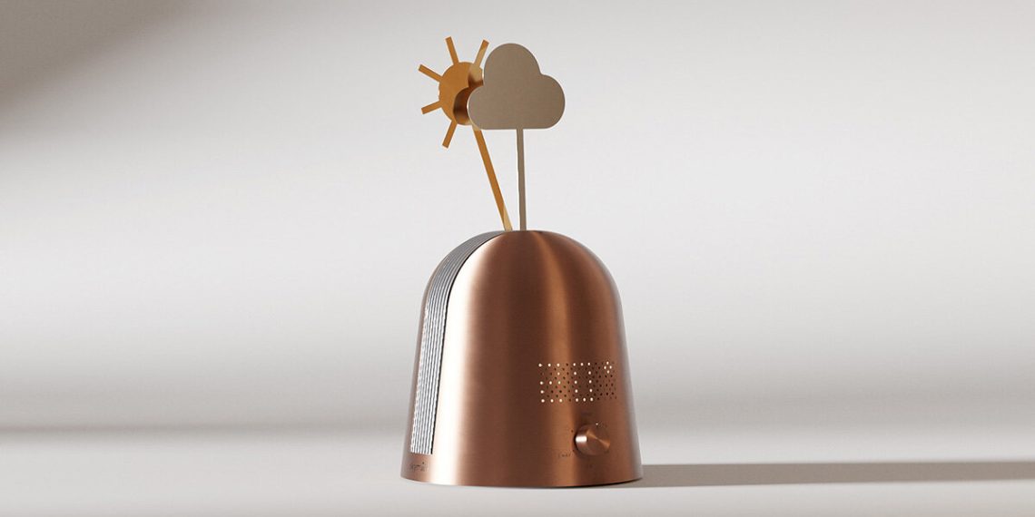 Kinetic system by Gustav Rosén displays the climate with metallic symbols