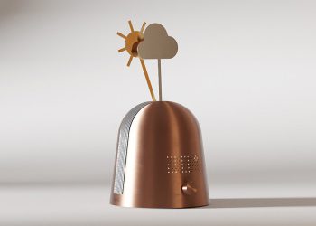 Kinetic system by Gustav Rosén displays the climate with metallic symbols