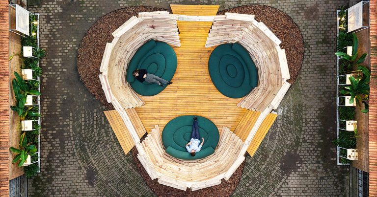 Plastic and wooden kind Marko Brajovic’s human nest in São Paulo