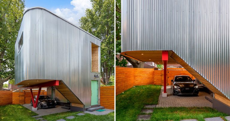 Weiss A+U wraps a tiny Toronto home with wavy steel pores and skin
